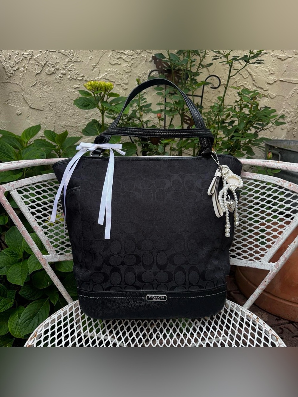 Huge Black Coach Monogrammed Tote